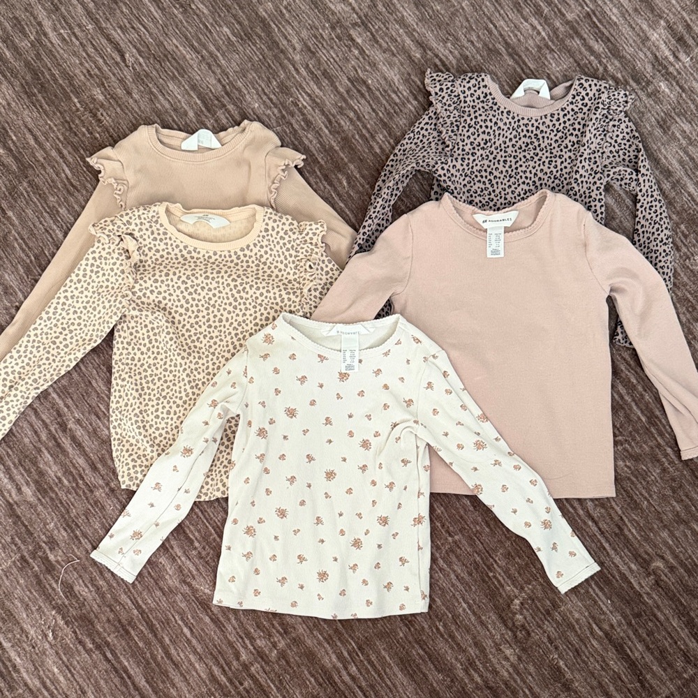 Charming Kids Long Sleeve Tees - Beige, Cream, Pink